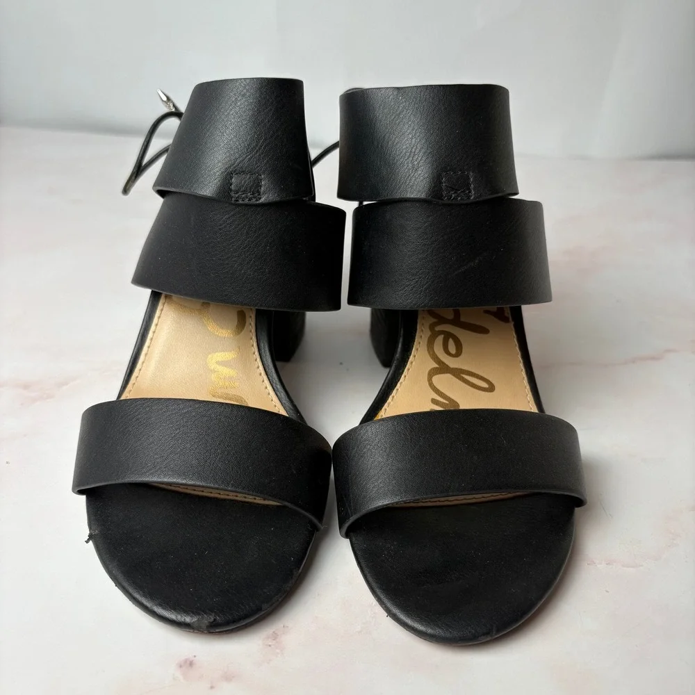 Sam Edelman Valerie Black Lace Up Block Heel Sandals Womens 7M Open Toe Chunky